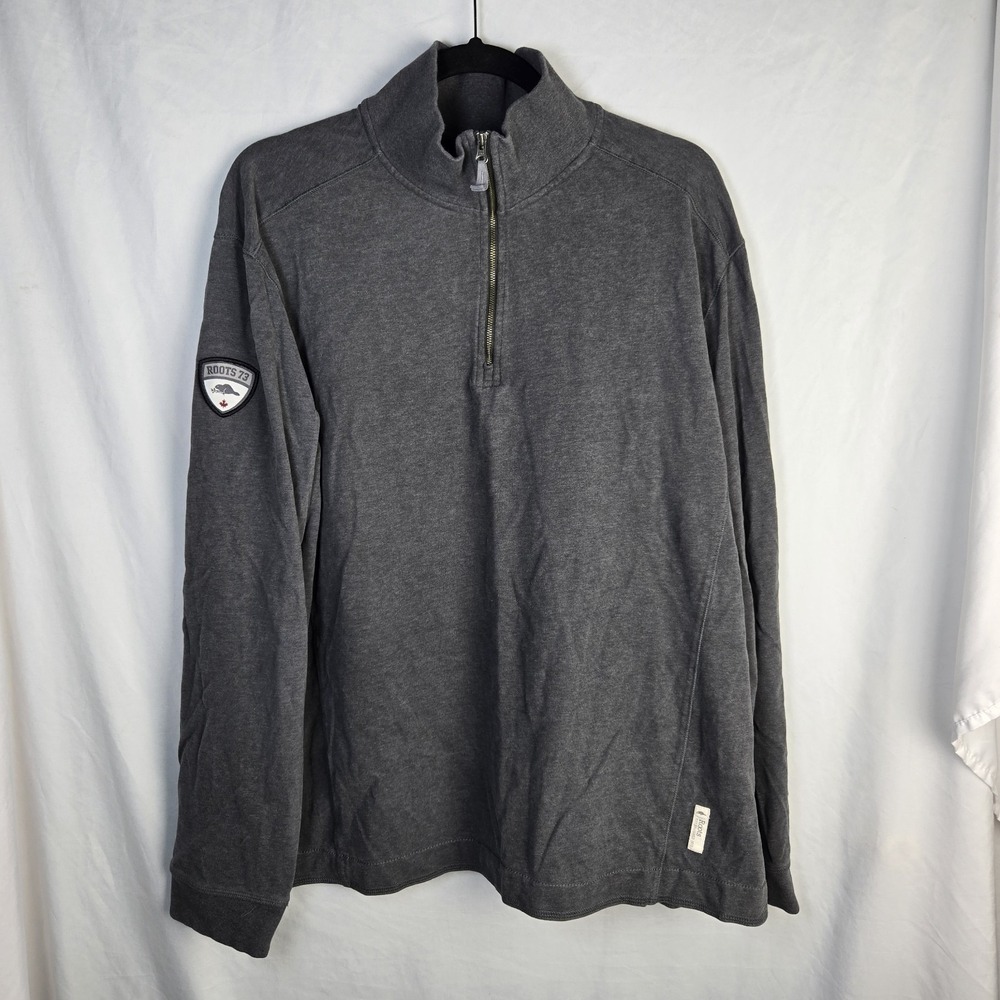 Roots 73 Mens 2XL Cotton Pullover Sweatshirt 1/4 Zip Athletic Gray Patch Logo